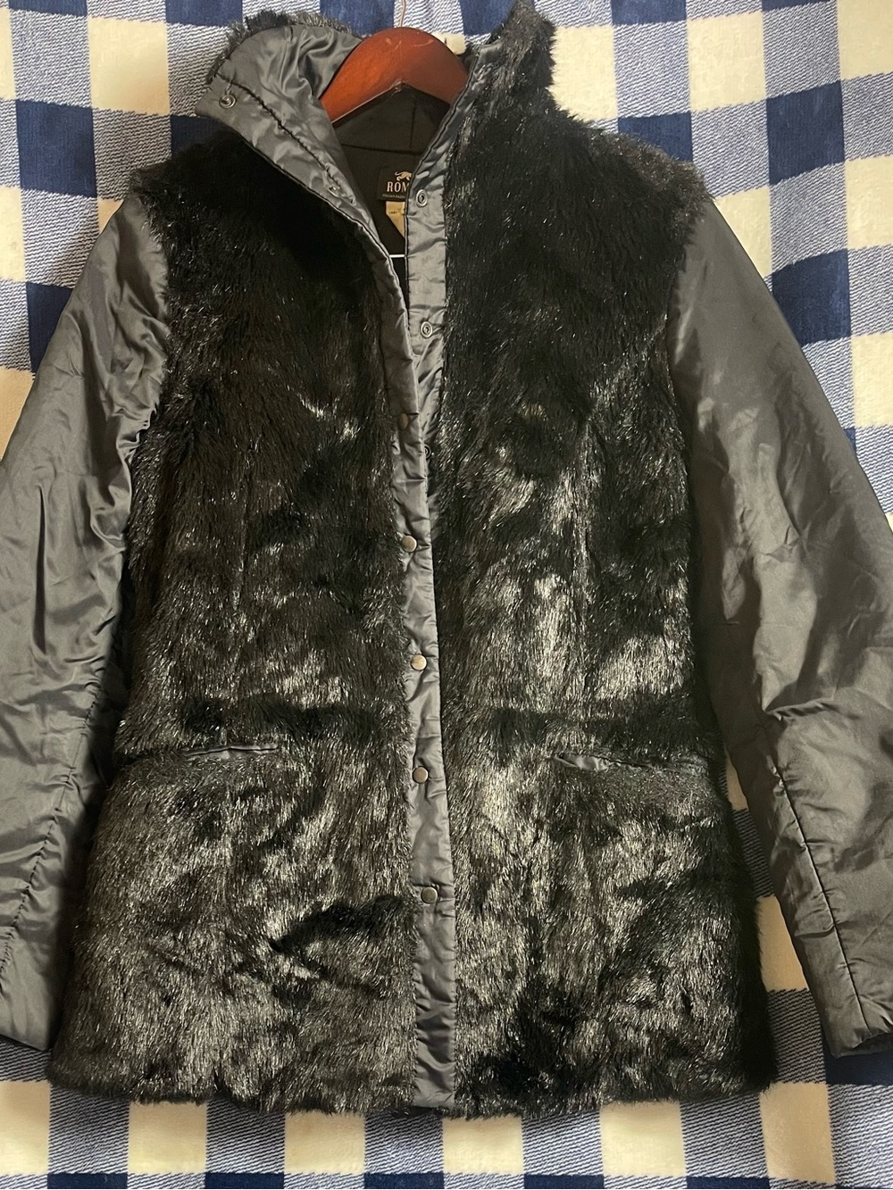 Vintage ROMAN’S Italian Fashion Fur Coat Jacket Made in Italy Size 46 Black